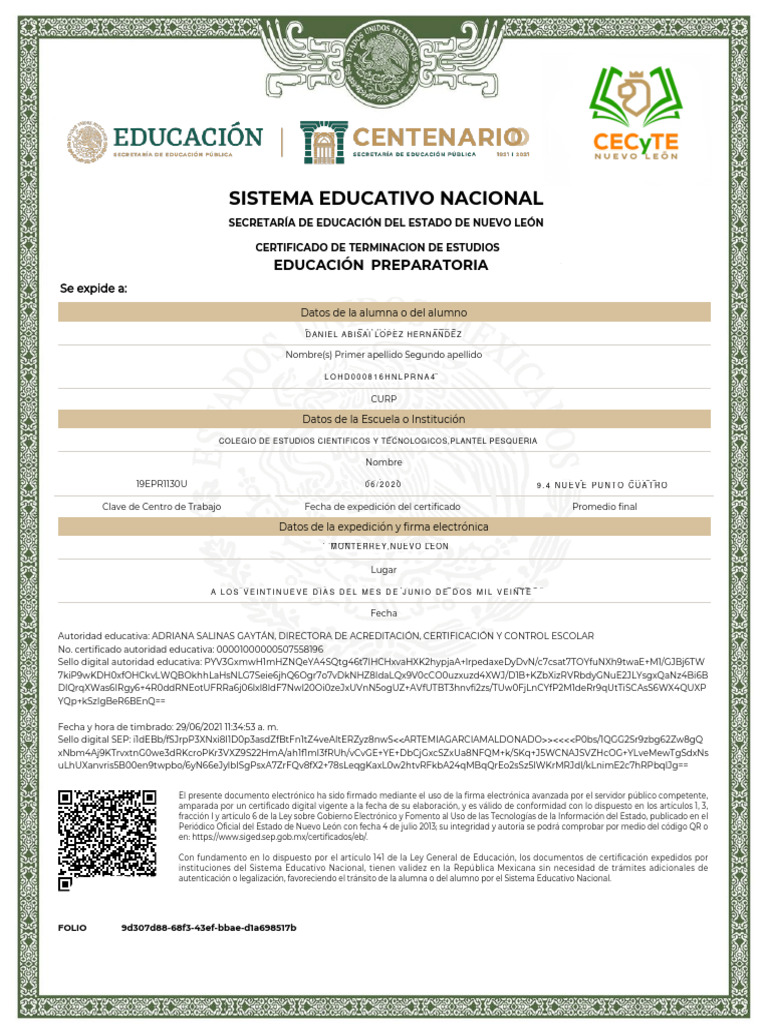 Certificado De Estudios Senescyt