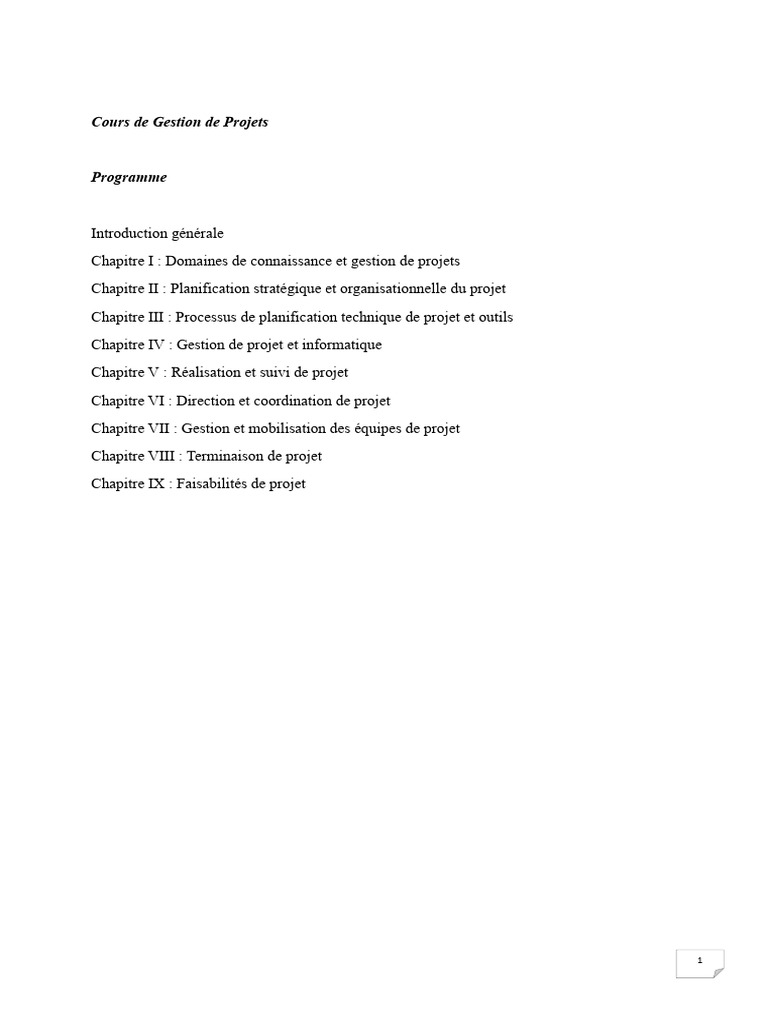 Cours de Gestion de Projets | PDF | Gestion de projet | Planification