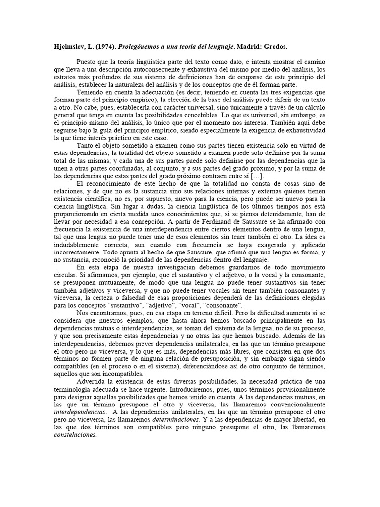 Texto Hjelmslev | PDF | Artes del lenguaje y disciplina