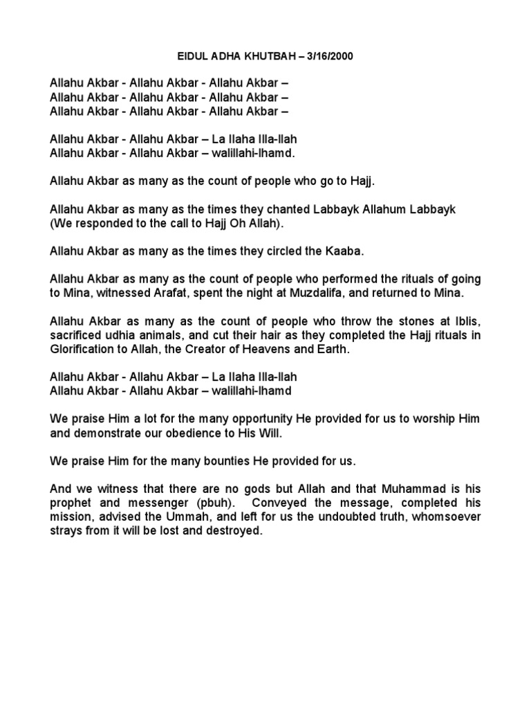 Eid Khutbah Masjid Pdf Hajj Mosque