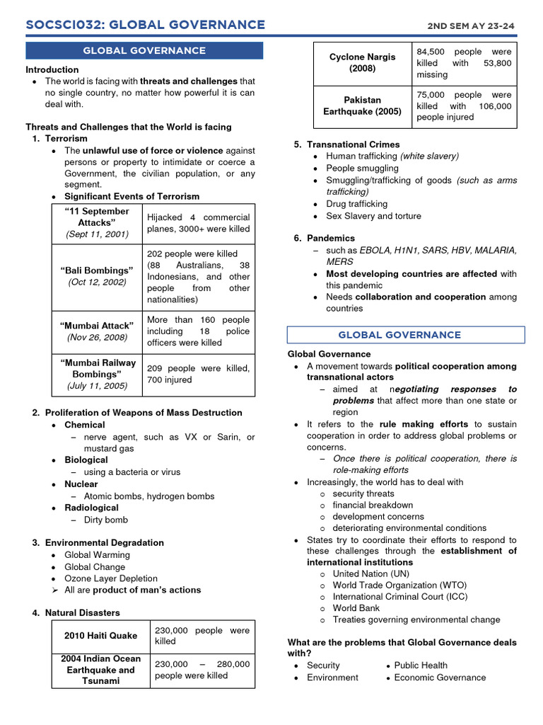 Global Governance and Security Challenges | PDF | Non Governmental ...