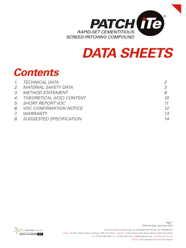 2019.08.06 PATCHiTe Data Sheet | PDF | Water | Firefighting