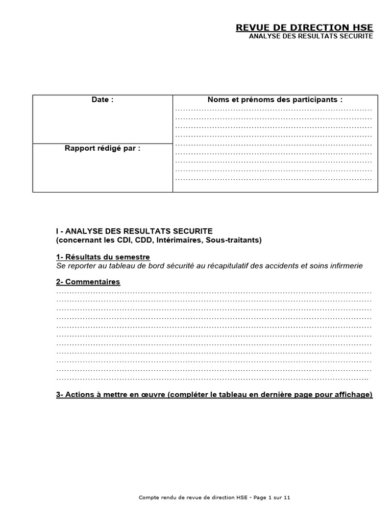 10 Modele De Compte Rendu De Revue De Direction Hse PDF