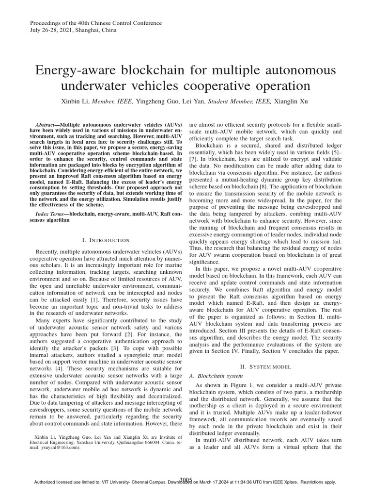 Energy-Aware Blockchain For Multiple Autonomous Underwater Vehicles ...