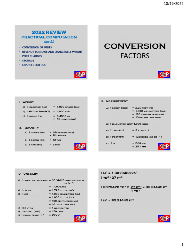 Freight and Cargo Conversion Guide | PDF | Petroleum | Liquefied ...