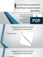 List of Instruments For Preclinical Conservative Dentistry