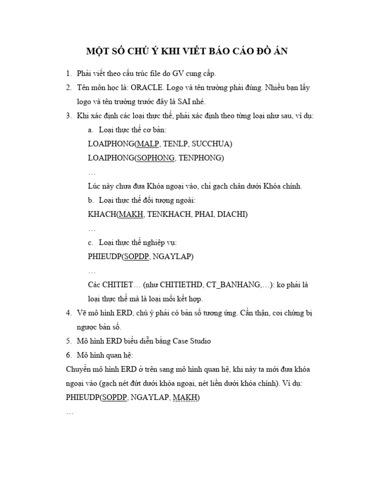 Mot so chu y khi viet bao cao mon hoc oracle pdf