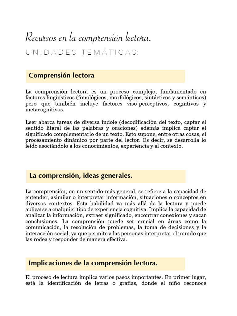 Recursos de La Comprensión Lectora | PDF | Comprensión lectora | Palabra