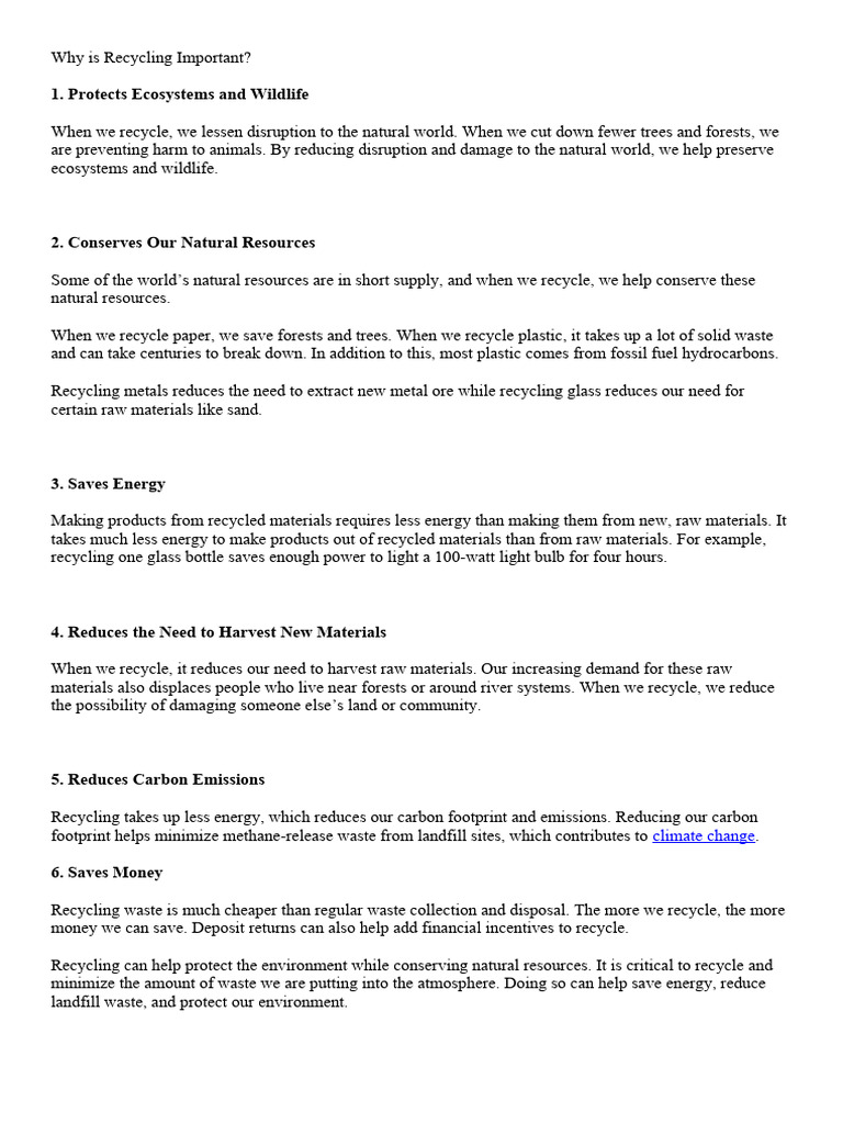 Benefits of Recycling Explained | PDF | Recycling | Waste