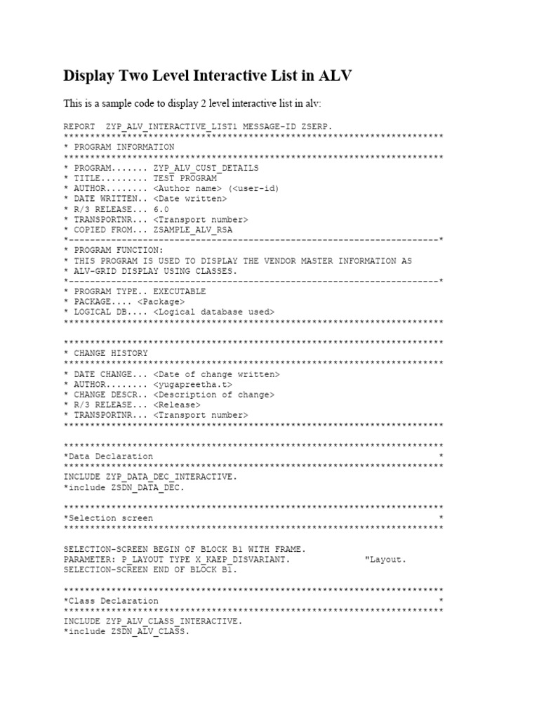 ALV Two-Level Interactive List Code | PDF | Page Layout | Class ...