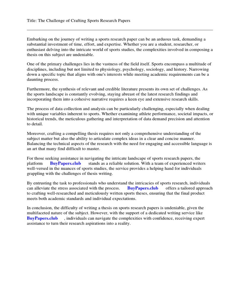 Sports Research Papers PDF Sports