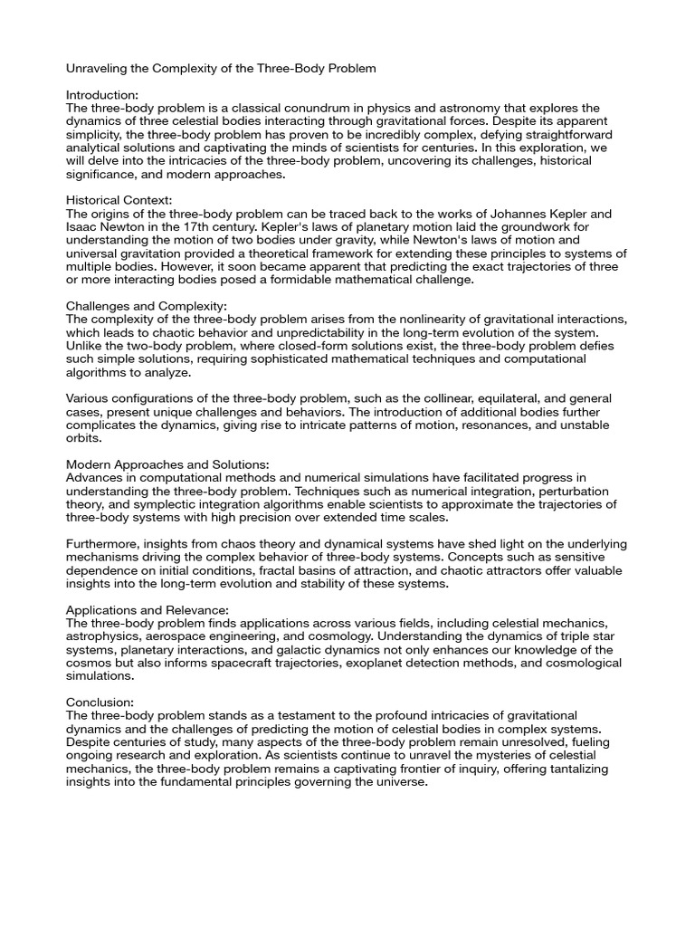 Unraveling The Complexity Of The Three Body Problem Download Free Pdf