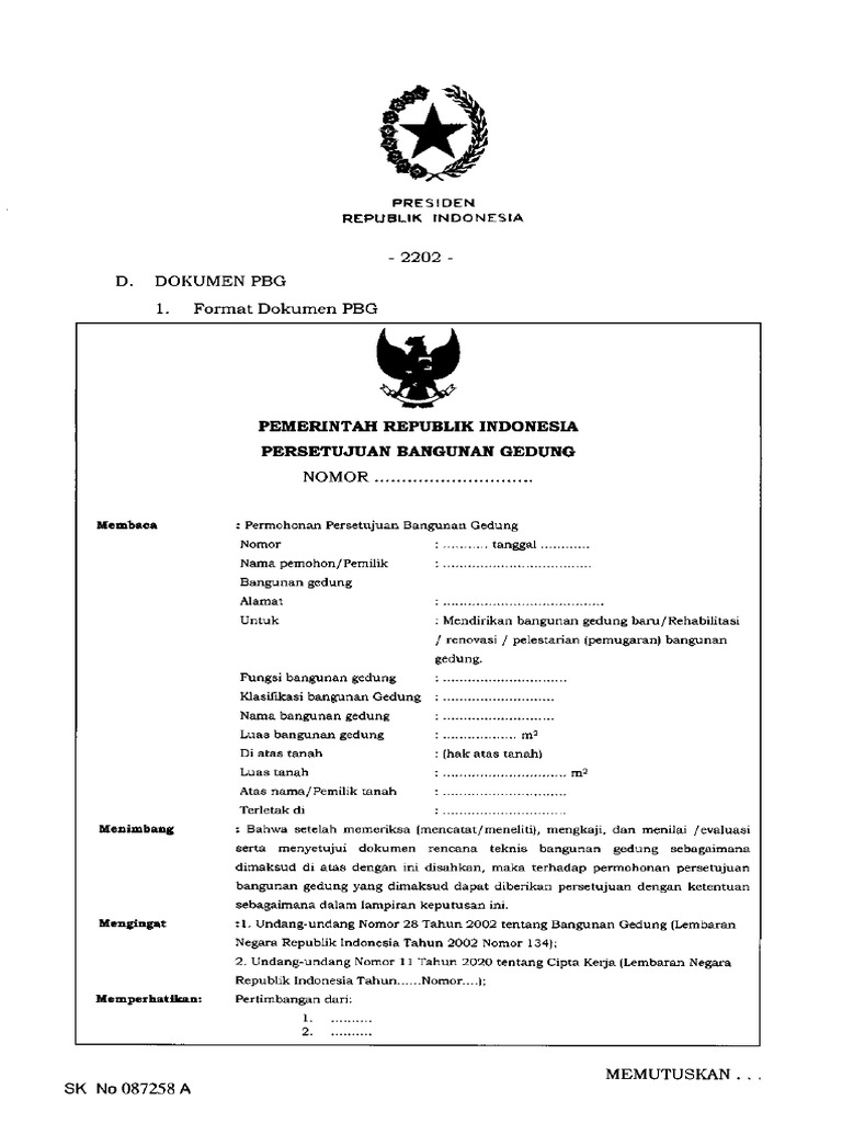Format Dokumen PBG dan SLF | PDF