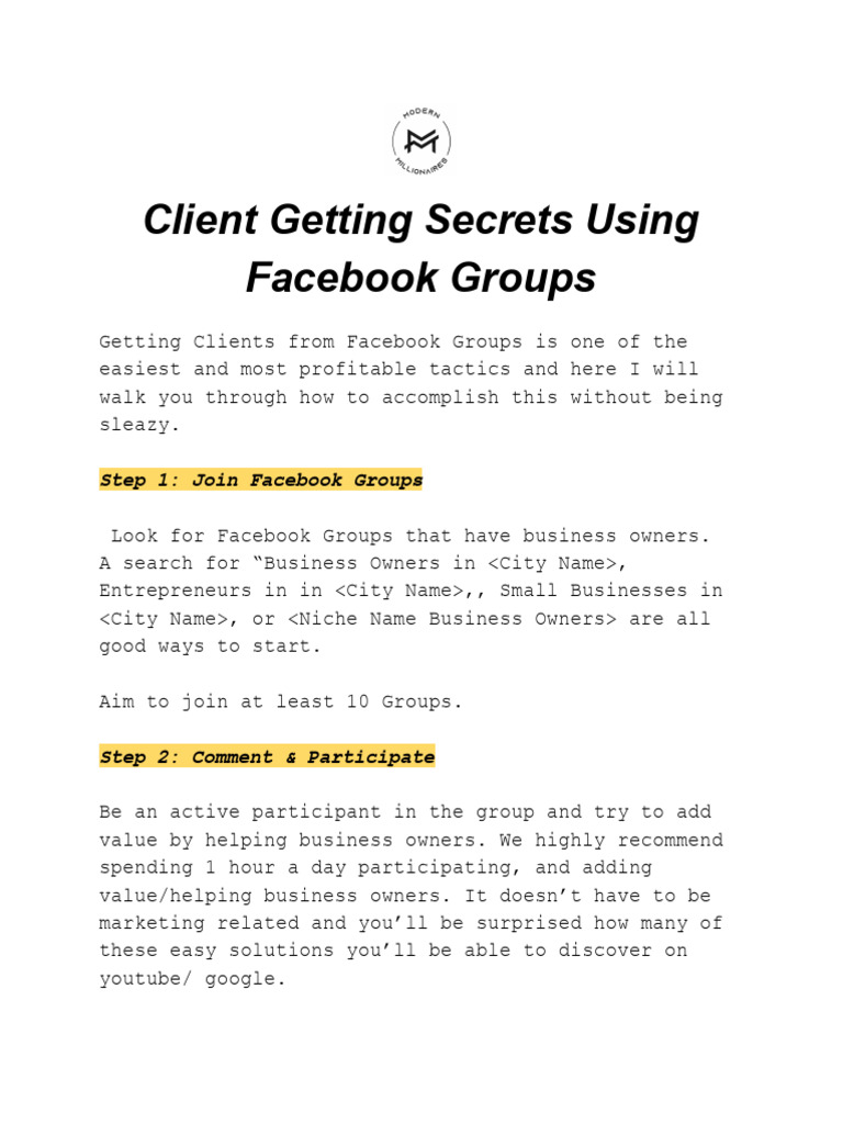 Client Acquisition via Facebook Groups | PDF