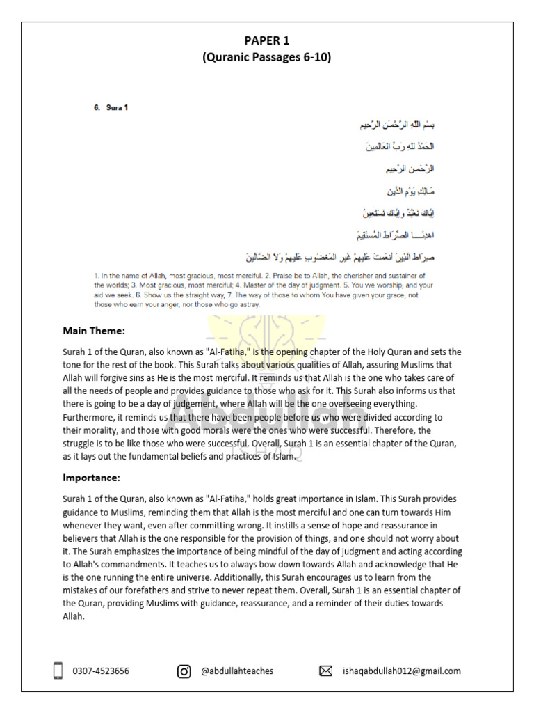 Key Quranic Passages and Their Importance | PDF | God In Islam | Surah