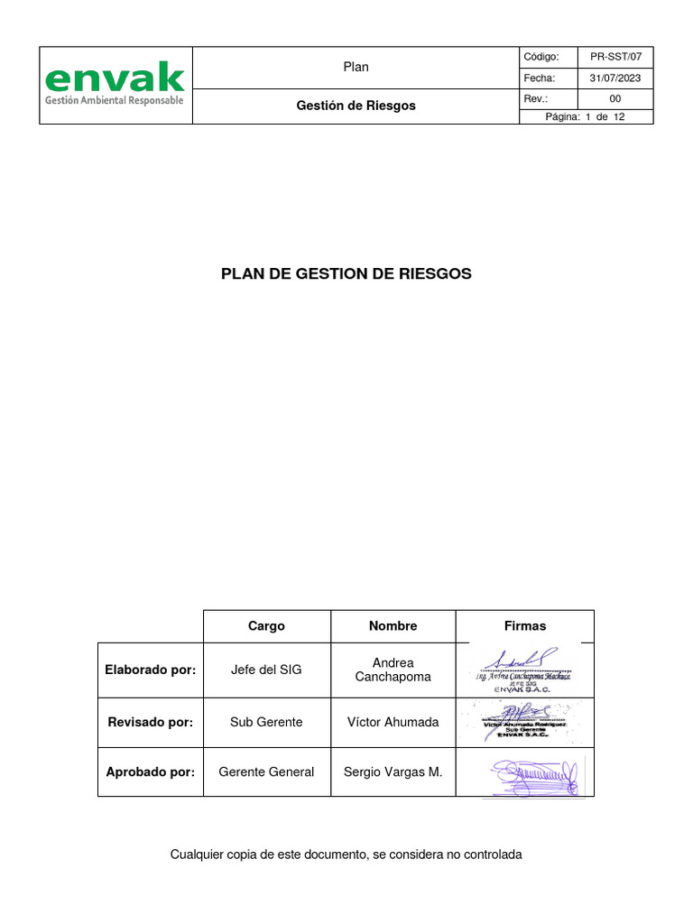 Plan De Gestion De Riesgos Pdf Riesgo Evaluación