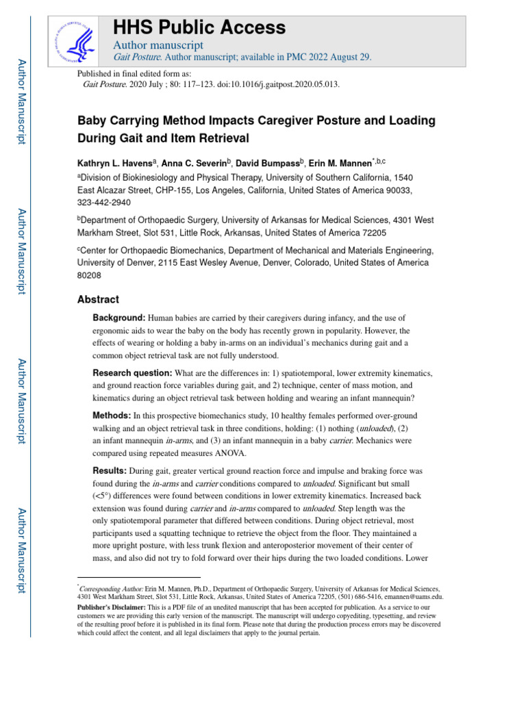 Babywearing Effects on Caregiver Posture | PDF | Mechanics
