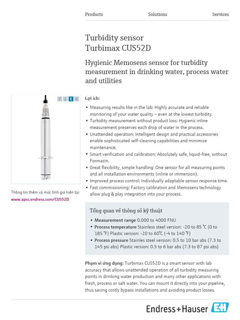 Turbimax CUS52D Turbidity Sensor Overview | PDF | Sensor | Solid