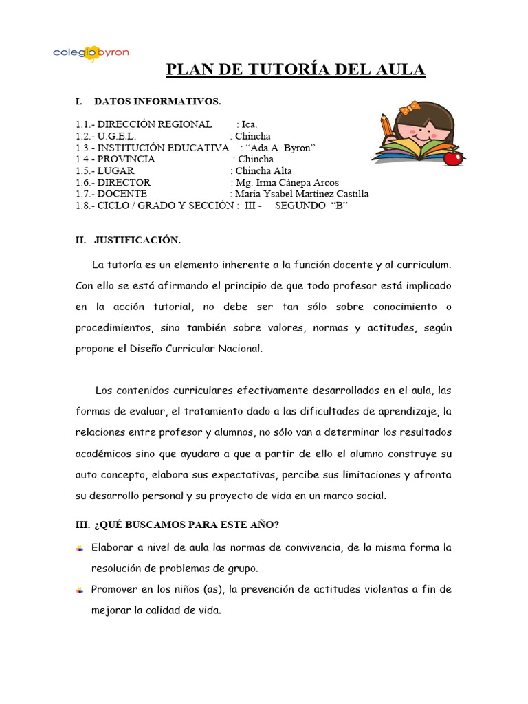 Plan de Tutoria 2° B | PDF | Maestros | Salón de clases