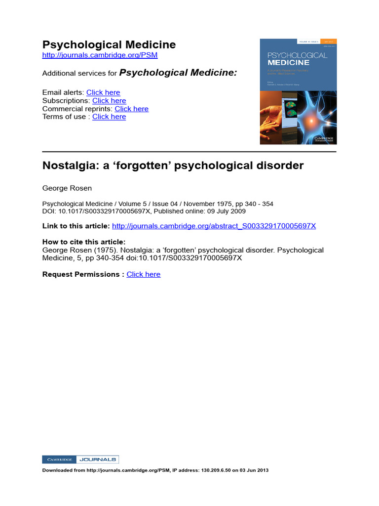 Nostalgia: A Forgotten Disorder | PDF | Mental Disorder | Nostalgia