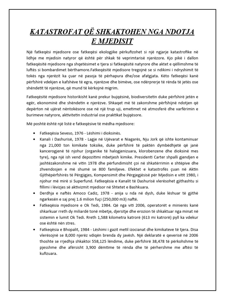 KATASTROFAT QË SHKAKTOHEN NGA NDOTJA E MJEDISIT | PDF
