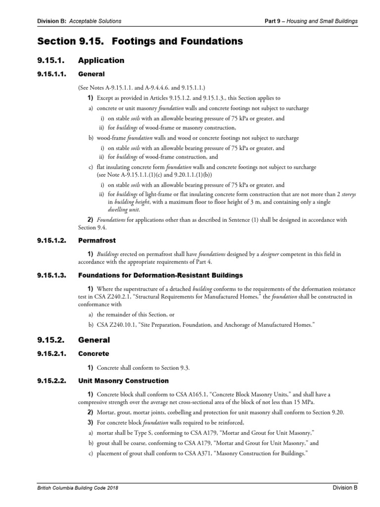 Foundation Requirements in BC Code | PDF | Basement | Masonry