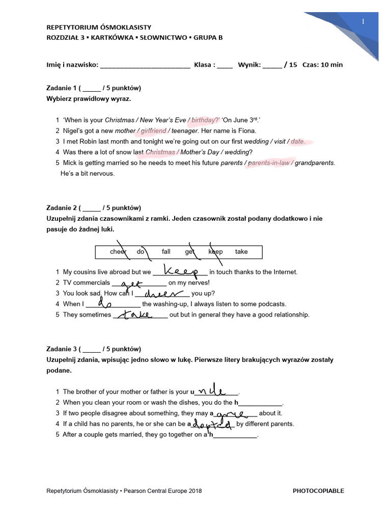 REP8 Unit 3 B Short Test Vocab | PDF