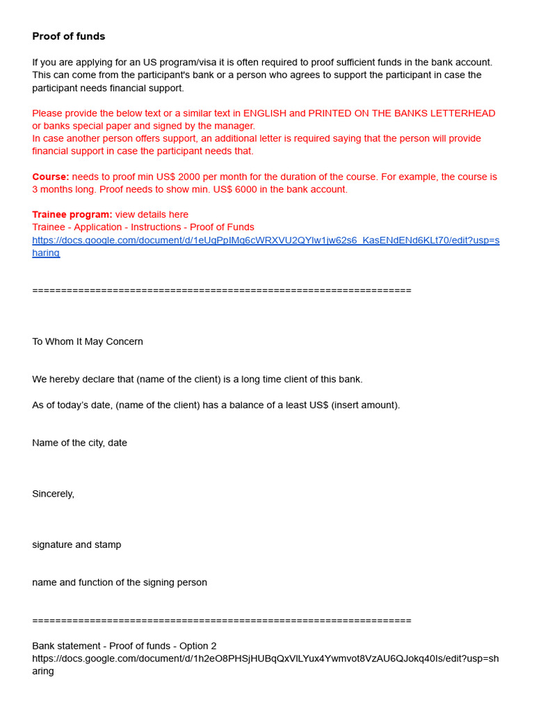 Proof of Funds for US Visa Applications | PDF | Career & Growth | Business