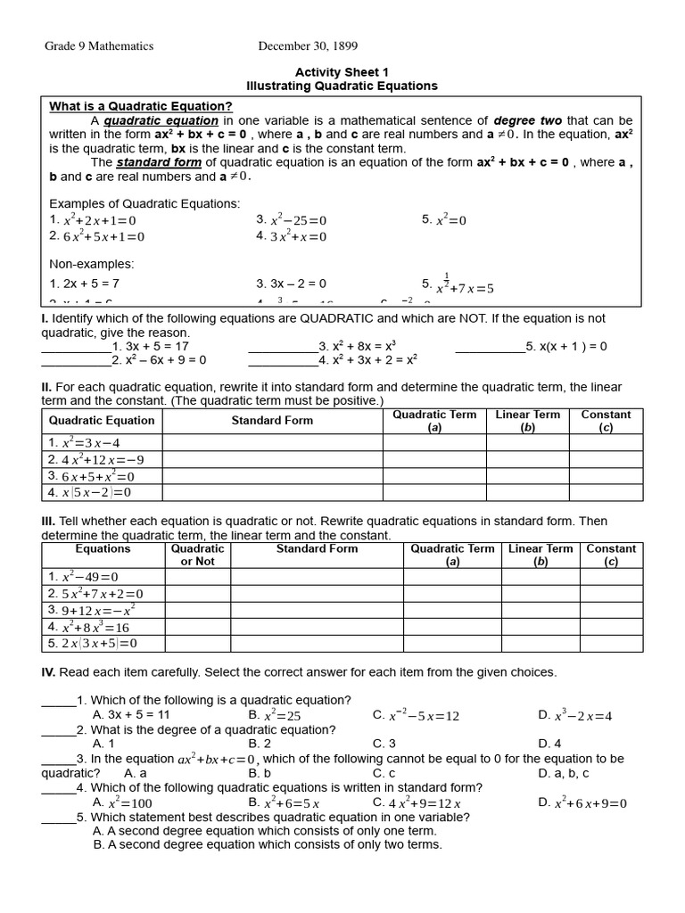 +2 x+1 0 25 0 0 6 X +5 x+1 0 3 X +X 0: Grade 9 Mathematics December 30 ...
