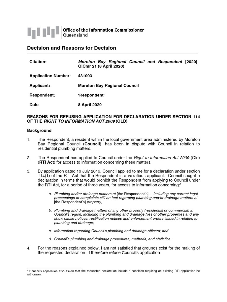 Moreton Bay Council Vexatious Applicant Ruling | PDF | Harassment ...