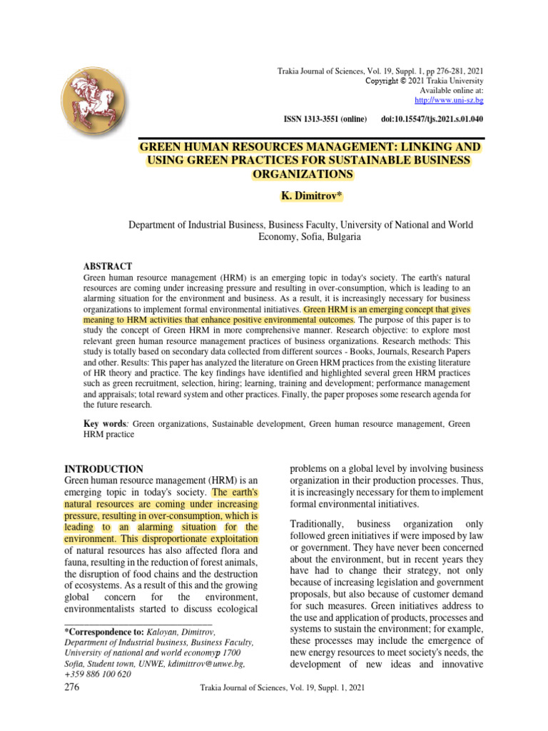 Green Human Resource Management (HRM) | PDF | Human Resource Management ...