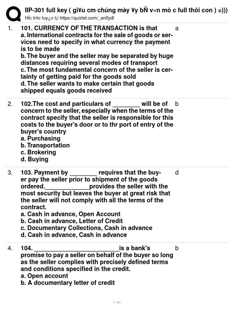 Test Bank TTQT | PDF | Letter Of Credit | Trade