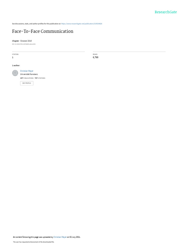 MeyerChristian2016Face To FaceCommunication | PDF | Communication ...