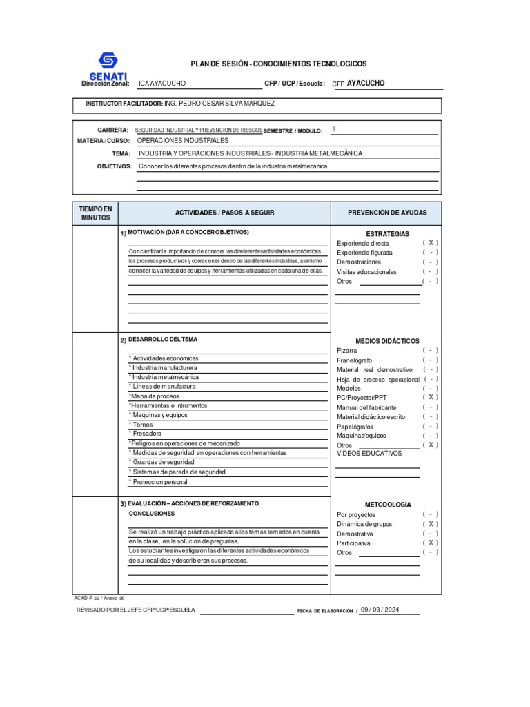 Formato - Planes - Sesión TEC - OPE. TODOS | PDF | Soldadura | Construcción
