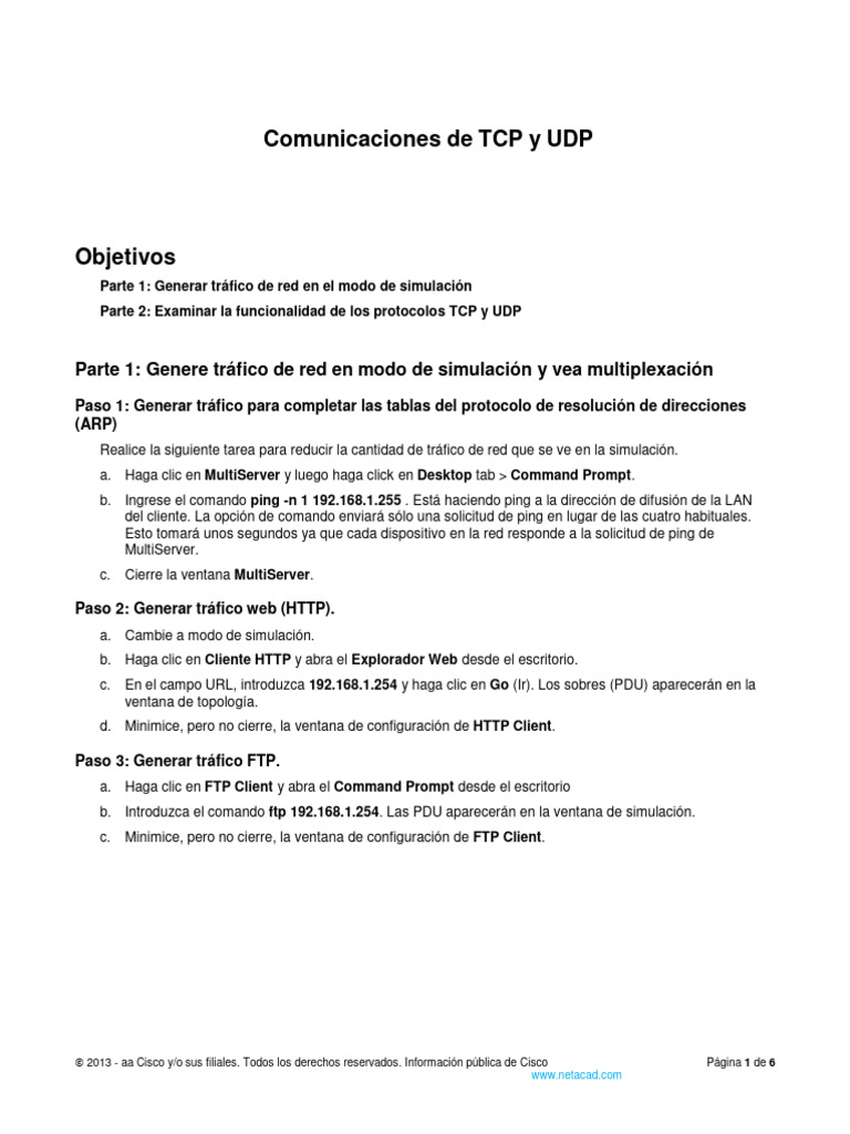 Simulación de Tráfico TCP y UDP | PDF | Protocolo de Control de ...