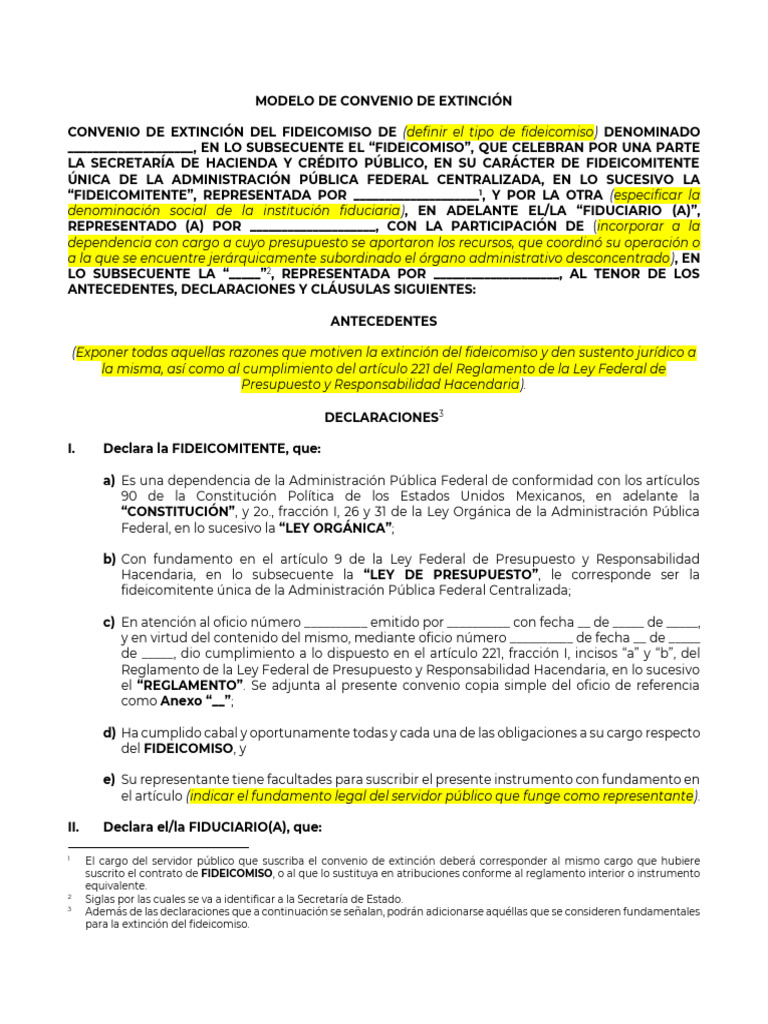 Modelo de Convenio de Extinción de Fideicomiso | PDF | Justicia ...