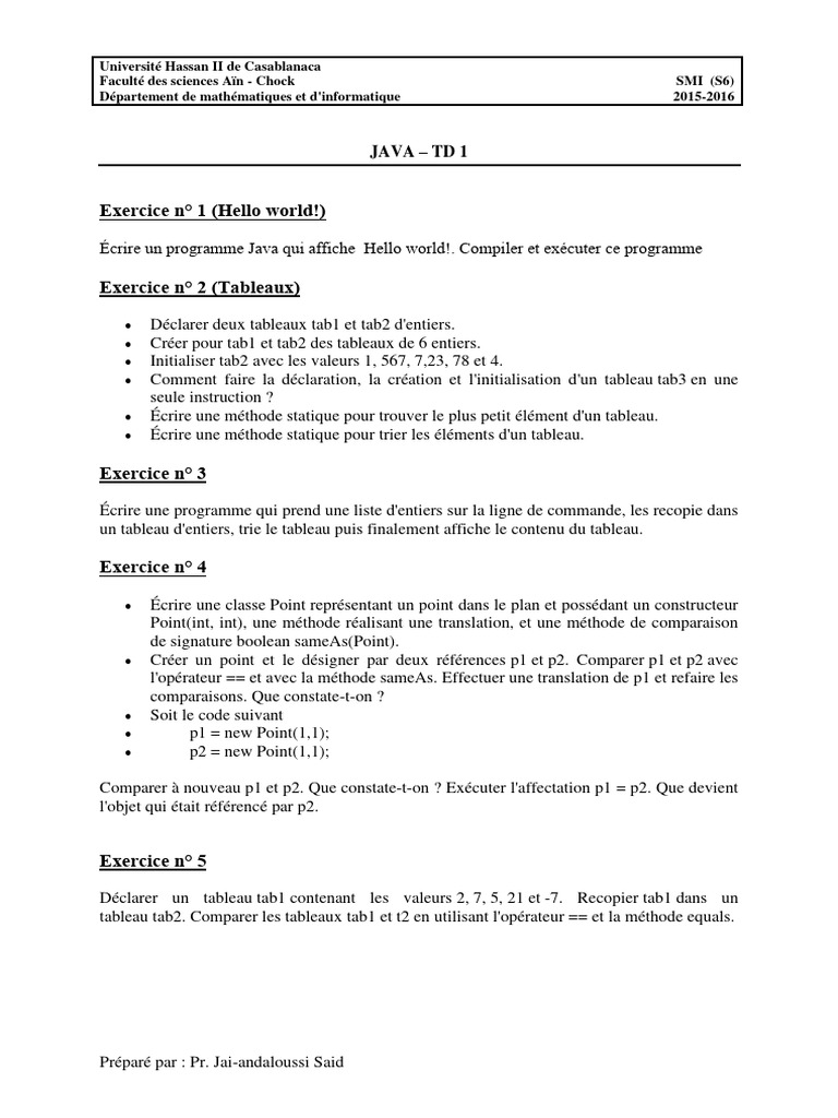 Exercices de programmation en Java | PDF