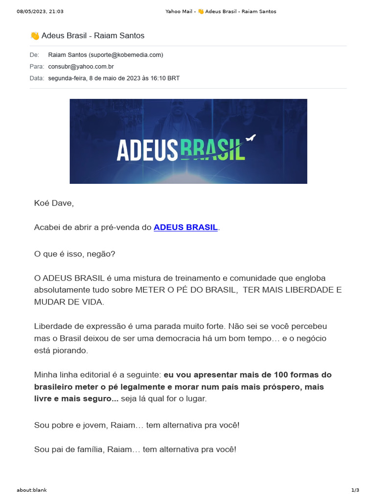 Adeus Brasil: Treinamento e Comunidade | PDF | Brasil | Liberdade
