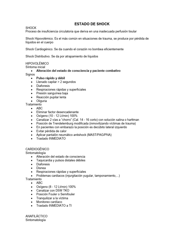 Tipos y Tratamientos del Shock Médico | PDF | Choque (circulatorio ...