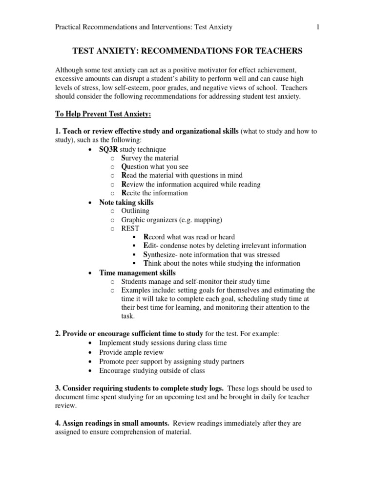 Test Anxiety | PDF | Teachers | Anxiety