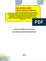 Resolução - (032 98482–3236) – Plano de Trabalho de Estágio Bacharelado Em Psicopedagogia