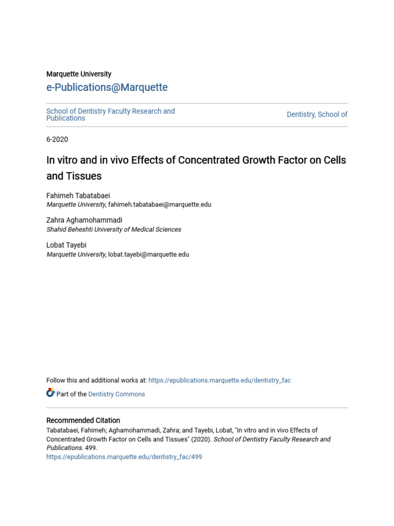 In Vitro and in Vivo Effects of Concentrated Growth Factor On Cel | PDF ...