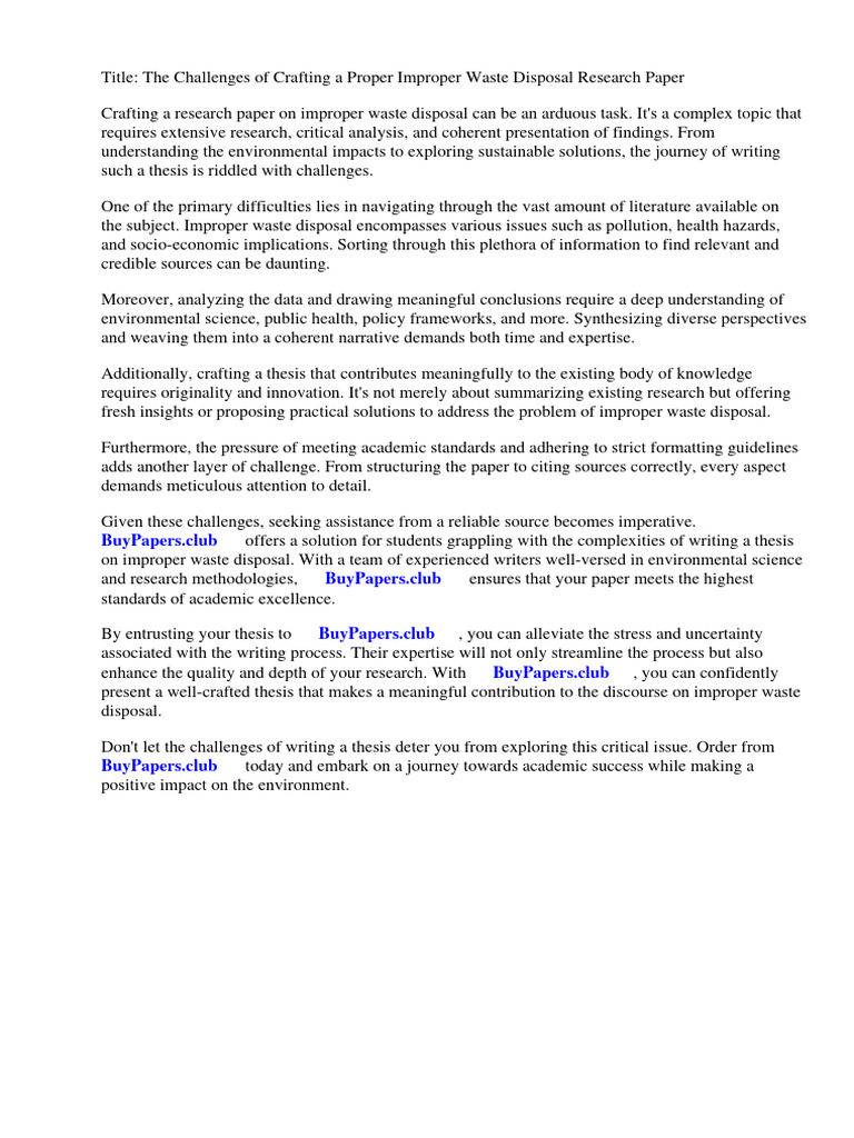 Improper Waste Disposal Research Paper Download Free PDF Waste