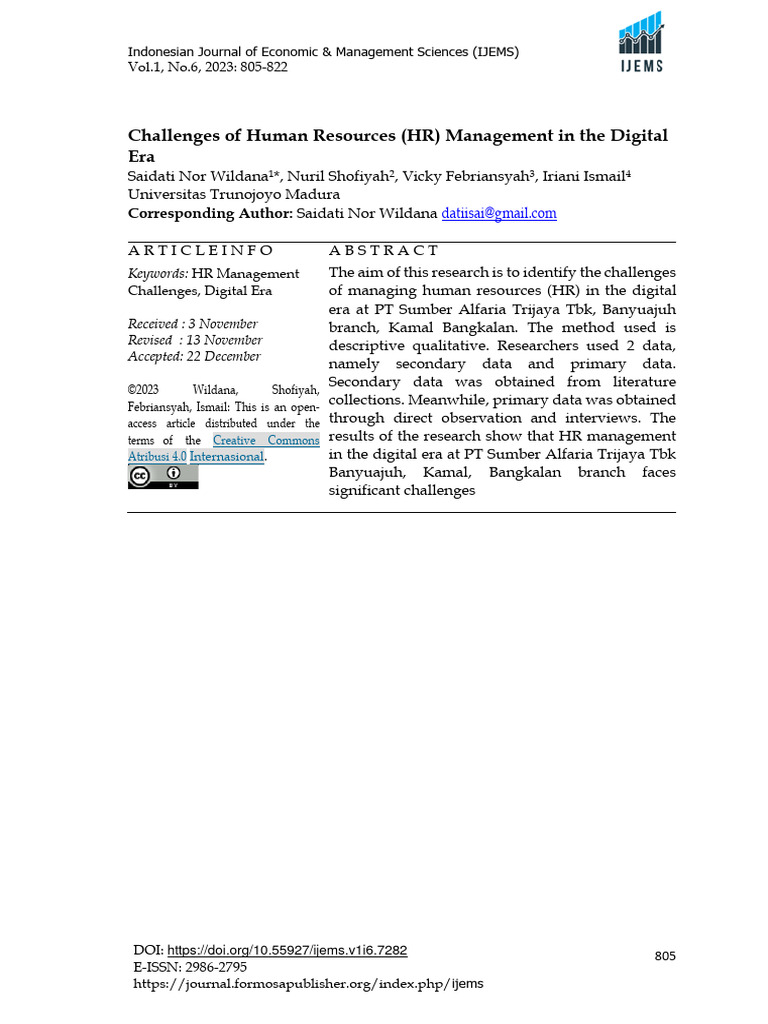 Challenges of Human Resources (HR) Management in The Digital Era | PDF