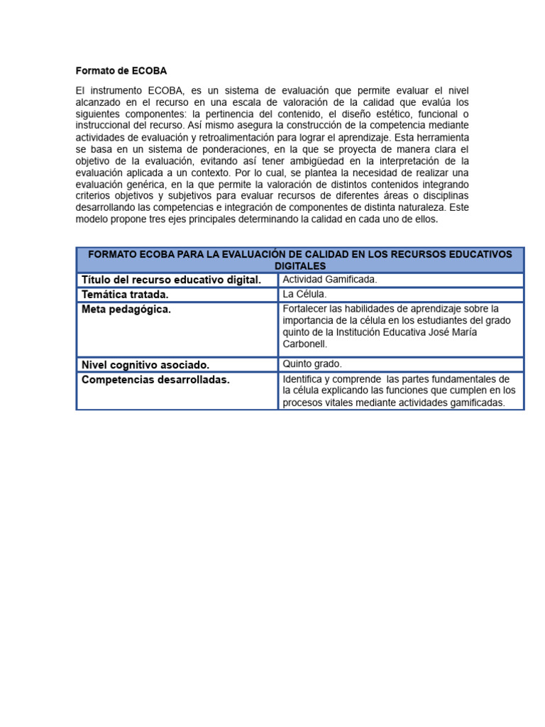 Formato de ECOBA | PDF