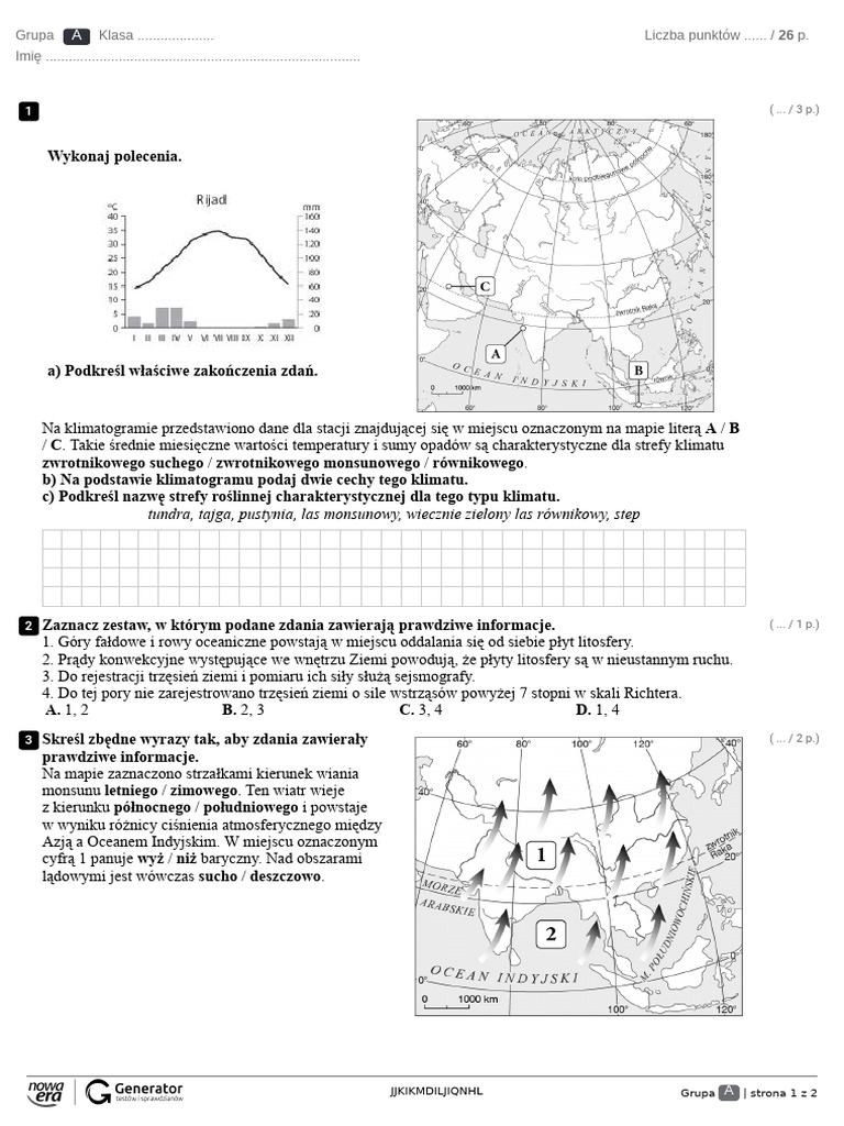 Azja Test Sprawdzający Rozdział 1 Klasa 8 Test - Rozdział 1. Azja Test (Z Widoczną Punktacją) | PDF