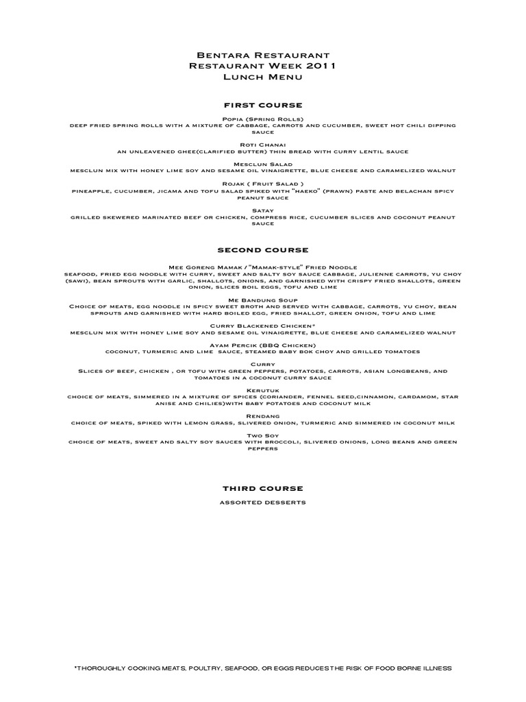 Bentara Restaurant Week 2011 Menu | PDF | Curry | Tofu