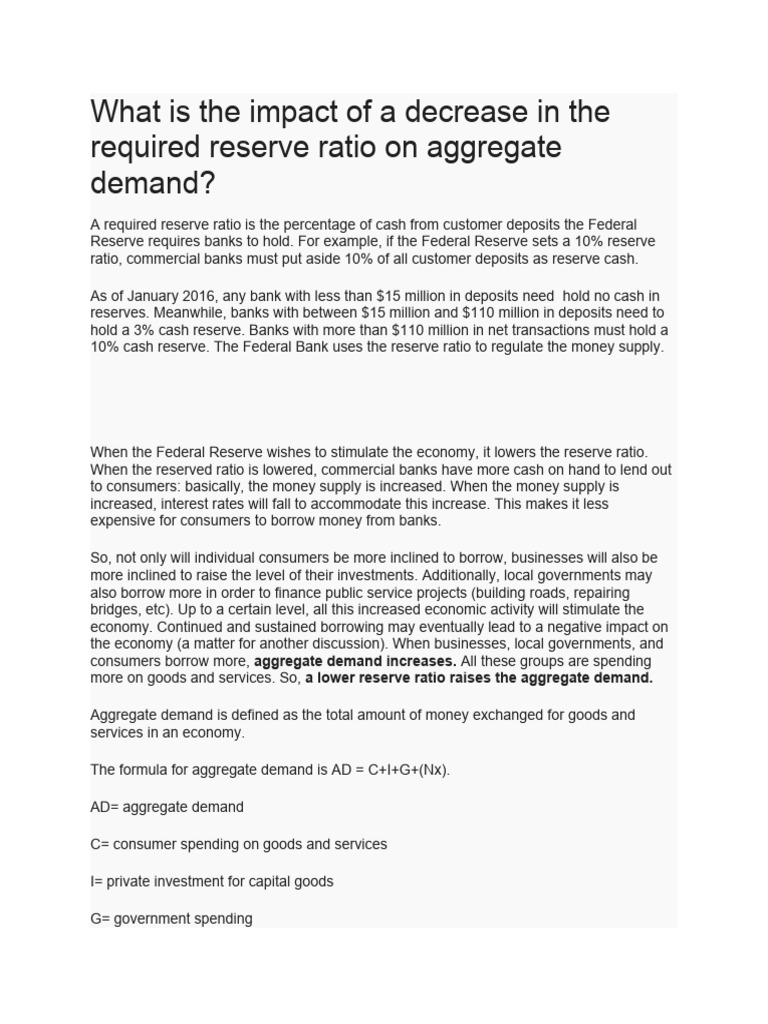 What Is The Impact of A Decrease in The Required Reserve Ratio On ...