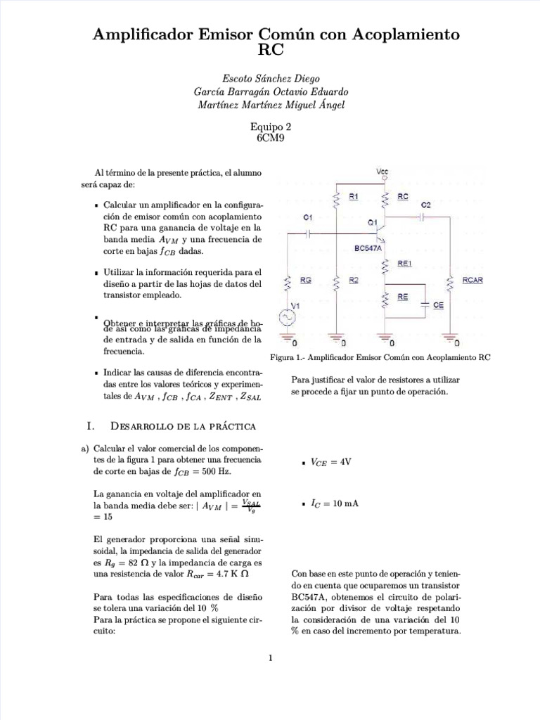 PDF Amplificador Emisor Comun Con Acoplamiento RC Compress | PDF ...