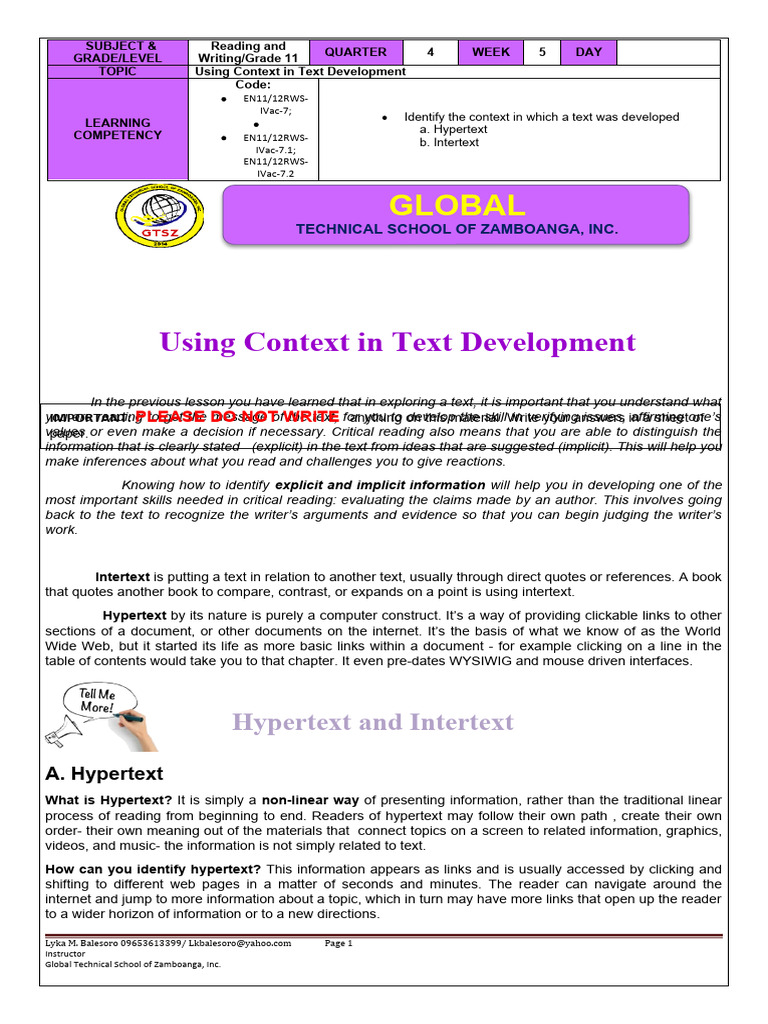 Reading and Writing Module 5 PDF Intertextuality